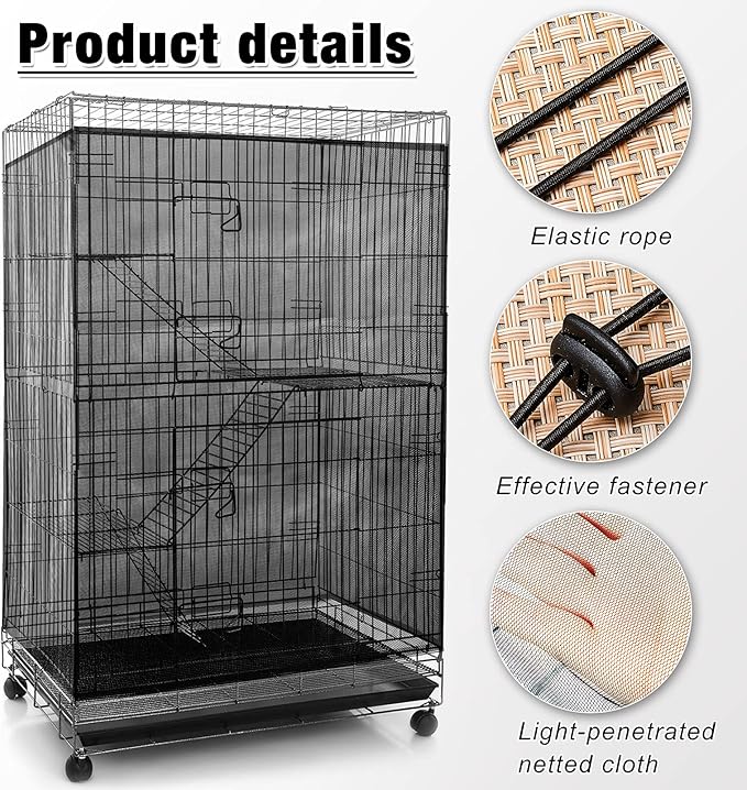 Shappy Large Bird Cage Seed Catcher,Bird Cage Cover Net Skirt Guard,Adjustable Soft Airy Mesh Net for Parrot Parakeet Macaw(59.8 x 39.4 Inch/ 152 x 100 cm,Black)