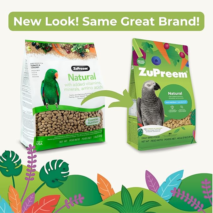 ZuPreem Natural Bird Food Pellets for Parrots & Conures, 3 lb (Pack of 2) - Daily Nutrition, Made in USA for Caiques, African Greys, Senegals, Amazons, Eclectus