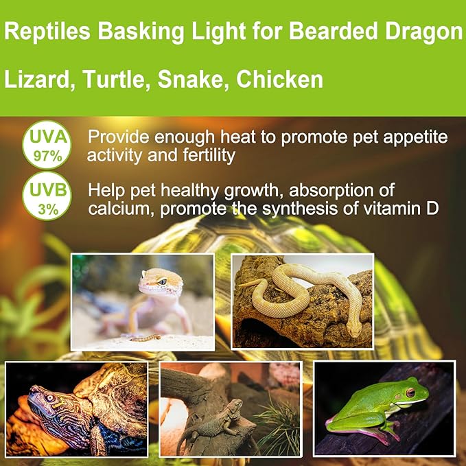 UVB UVA Reptile Light Bulb 50W Bulb for Reptiles and Amphibians Use for Turtle, Bearded Dragon, Lizard Cages Heat Lamp Replacement Bulb, 4 Packs