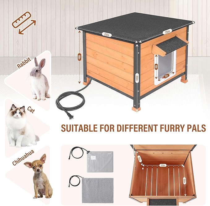 X-ZONE PET Heated Cat House, Extremely Insulated & Weatherproof, Feral Cat Shelter with Heated Pad for Feral Stray Barn Cats and Small Animals (Winter-Ready)
