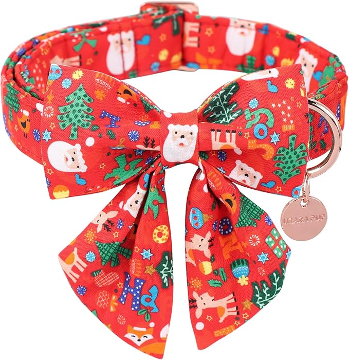 Christmas Dog Collar with Bow Tie, Christmas Collar for Puppy Girl Boy Dog or Cat, Bowtie Dogs Collars with Durable Metal Buckle, Cute Pet Collars, M