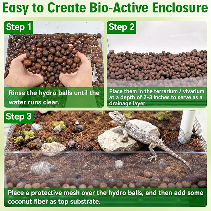 Halatool Reptile Substrate 2QT Clay Pebbles Terrarium Bedding for Reptiles Organic Clay Balls Bioactive Drainage Layer for Terrariums & Vivariums Leopard Gecko Tortoise Frog Lizard Ball Python