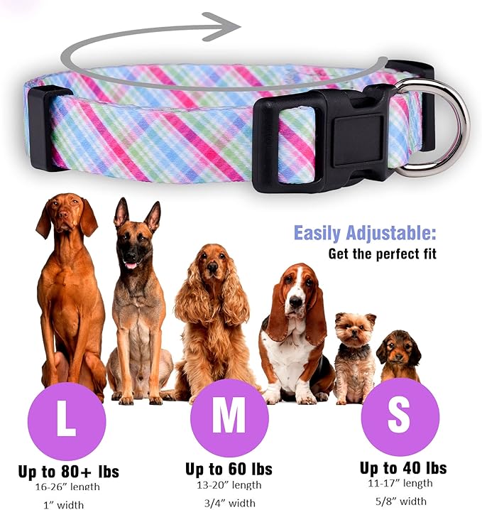 Native Pup Easter Dog Collar, Cute Spring Gift for Puppies, Pink Pastel, Eggs, Chicks, Bunny Adjustable for Small, Medium, Large Breeds (Pastel, Small)
