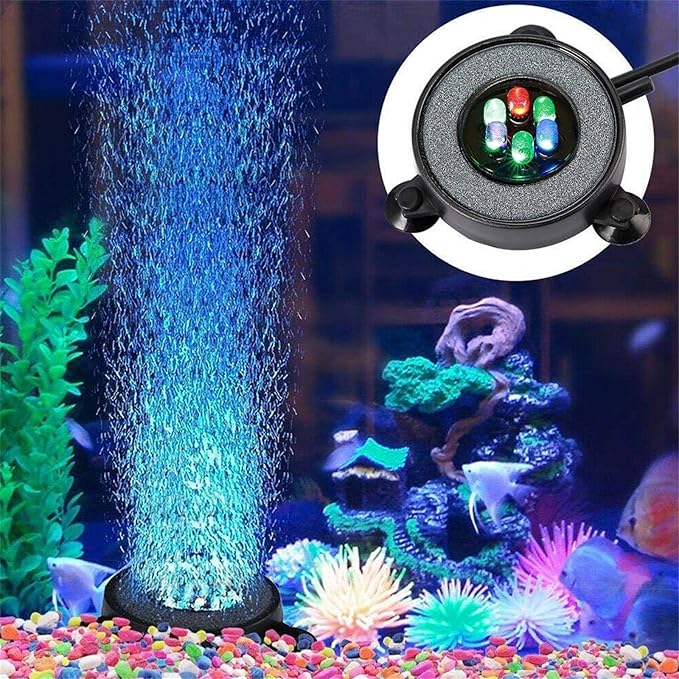Aquarium Volcano Decoration Set Fish Tank Bubble Decorations, Air Stone with Air Pump, Aquarium Ambient Light with 6 LEDs, Bubble Stone Bubbler Volcano Shape Set