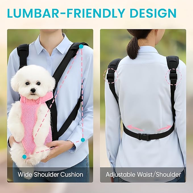 Mosago Dog Backpack Carrier, Pet Sling Front Backpack for Small Medium Dogs 10-16 Lbs, Legs Out, Adjustable Wearable Puppy Chest Travel Bag, Thick Straps & Cushion, Easy-Fit for Hiking/Walking/Camping