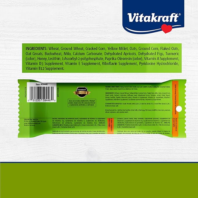 Vitakraft Crunch Sticks Rabbit Treat - Triple-Baked Rabbit Chews with Natural Wood Center - Crunchy & Nutritious Treats for Small Animals (Carrot and Honey, Pack of 6)