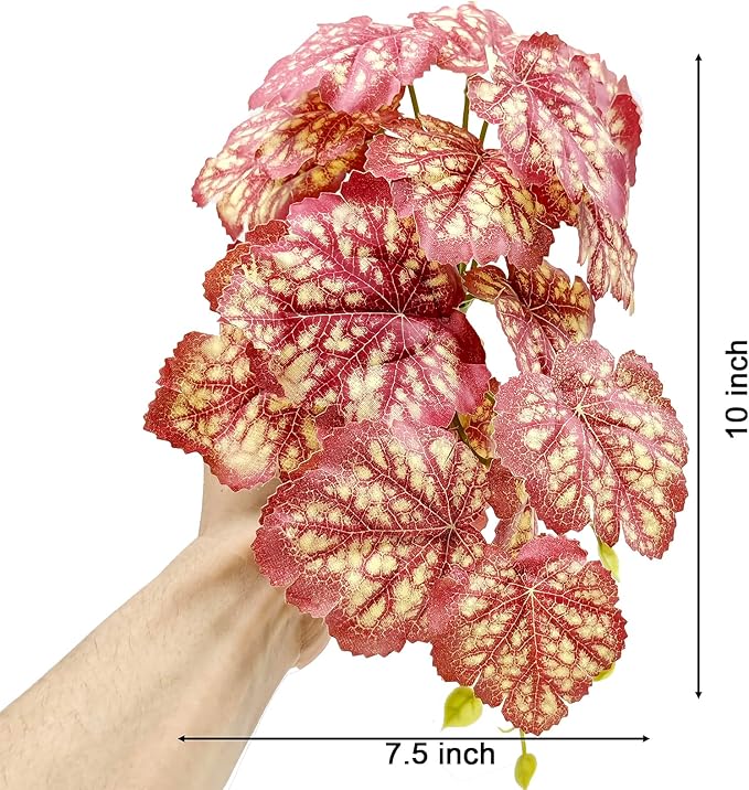 Woyrise Reptile Plants, Terrarium Hanging Plants Vines for Reptile Tank, Amphibian Habitat Leaves Decor with Suction Cup for Bearded Dragon Lizard Snake Gecko Frog Hermit Crab - 2Pcs Pink Heuchera