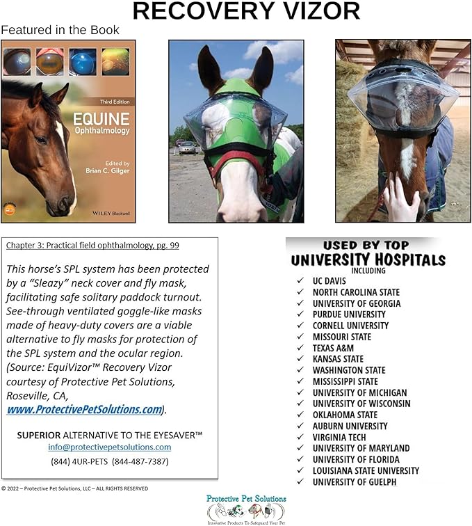 Recovery Vizor, (Size Pony - Clear UV Tint) Medical/Preventative Horse Eye (Goggle) Protection for Uveitis/Injury/Scratch or Corneal Ulcer, Infection, Blindness, Photsensitivity