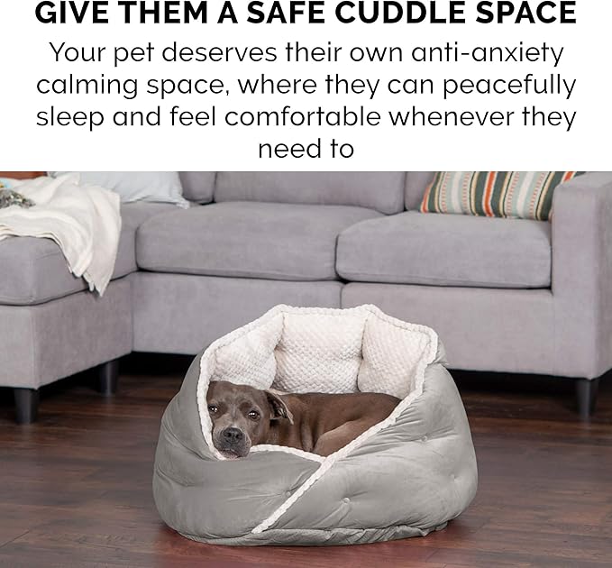 Furhaven 18" Round Pet Bed for Indoor Cats & Small Dogs, 100% Washable, For Pets Up to 14 lbs - Minky Plush & Velvet Hug Bed - Silver Gray, 18-inch