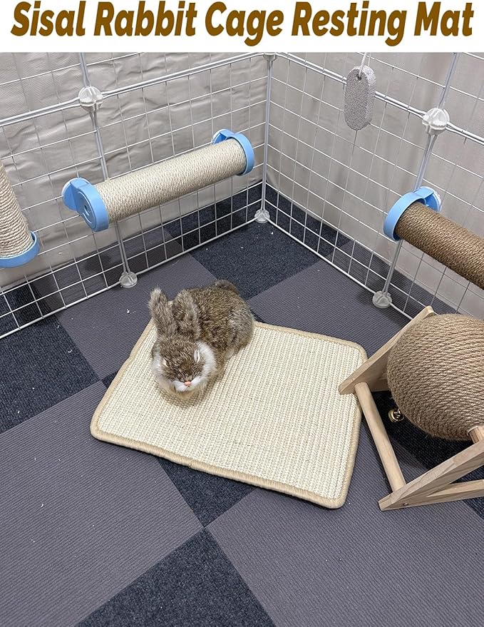 Rabbit Scratching Pad 2 Pack Natural Sisal Bunny Scratch Pads Small Animal Nail Scratcher for Indoor Grinding Claw Mat Pet Rug for Guinea Pigs Chinchillas Ferrets (White)