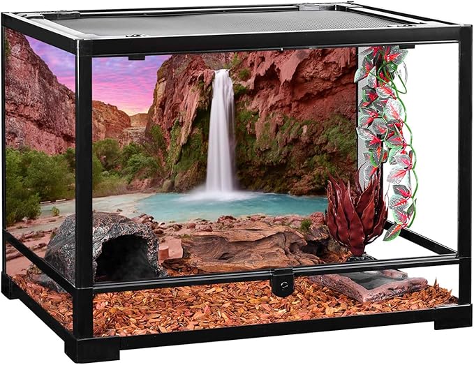 AWERT 48x18 inches Reptile Habitat Background Sunset Mountain Waterfall Terrarium Background Durable Polyester Background
