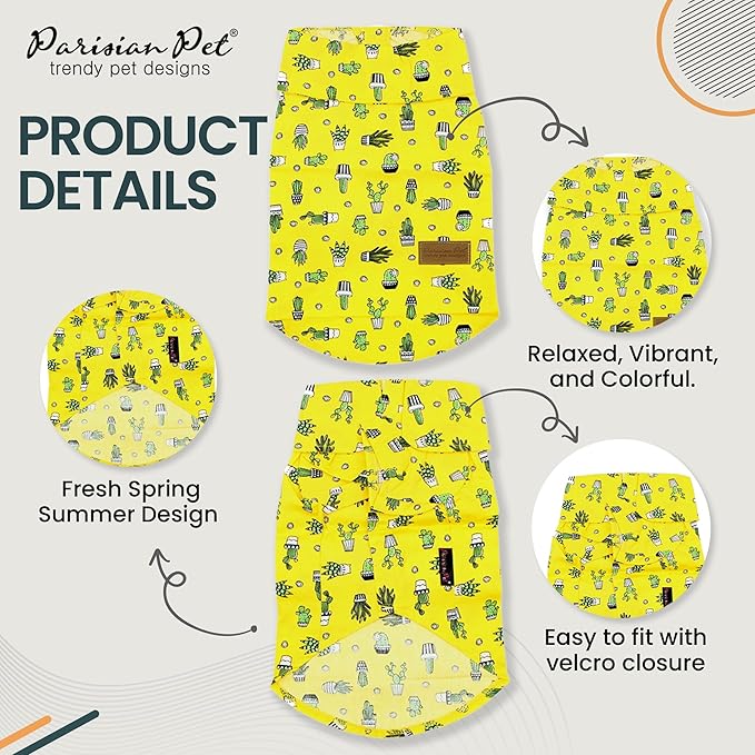 Parisian Pet Cactus Cap Dog Beach Outfit - 100% Cotton Summer Clothes - Stylish Dog Costume - Breathable, Cool, Machine Washable - XL3