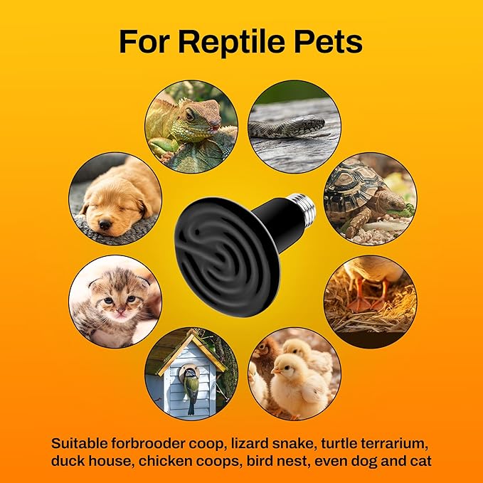 BN-LINK 150W Reptile Heat Lamp 2-Pack, Ceramic Heat Emitter Bulbs, No Light Heat Lamp for Reptiles, Chickens, Lizard, Turtle, Snake