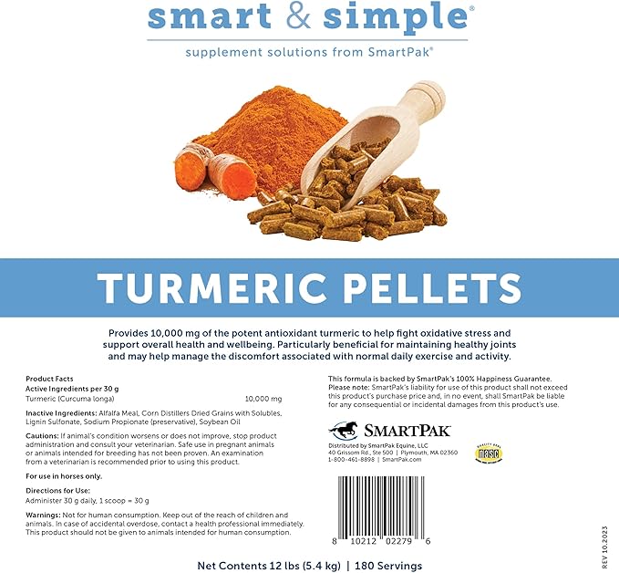 Smart & Simple Turmeric Pellets | Daily Joint Support for Working Horses | Helps Against Oxidative Stress | 10,000 mg of Turmeric | 180 Servings | 12 lb Bag