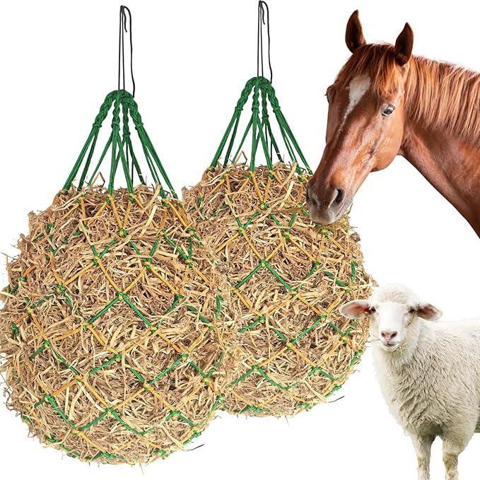 2PCS Hay Nets for Horses,2.36"x2.36" Holes 40”Horse Hay Feeder Net for Slower Feeding,Strong Load-Bearing Hay Bag Hanging for Horse Stable Trailer (Green)