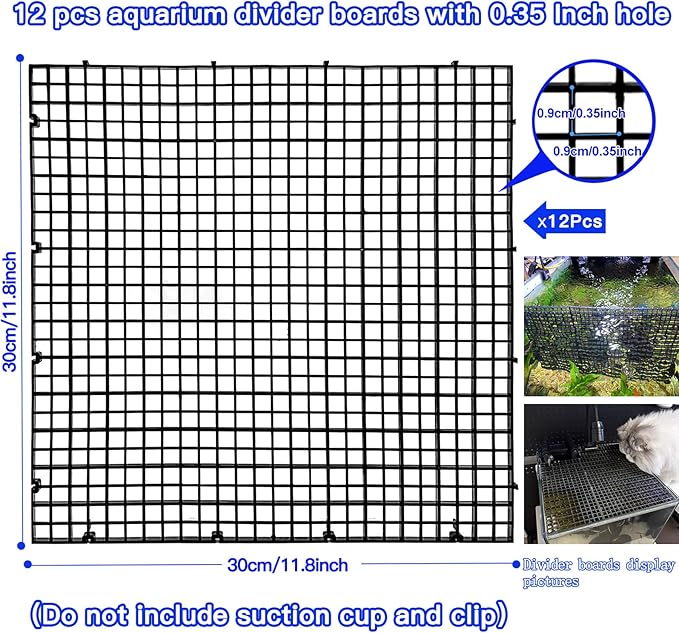 Plastic Egg Crate Fish Tank Divider Aquarium Filter Bottom Plastic Grid Fish Tank Isolation Board Black Egg Crate Tray((Black, 12pcs 11.8X11.8Inch with 0.35Inch Hole)