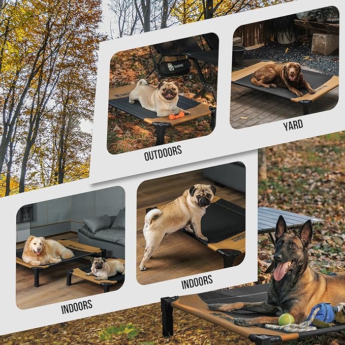 ONETIGRIS Elevated Dog Cot, Raised Bed for Medium Large Dogs Indoor Outdoor Cooling Elevated Dog Beds with Breathable Teslin Mesh and No-Slip Feet (Brown, Small)