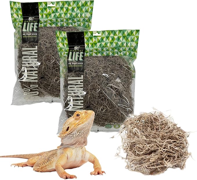 The Habitat Life - Natural Spanish Moss - for Reptiles, Amphibians & Invertebrates Terrariums - Humidity Control - Breathable Bedding - Dye-Free & Safe - Medium - 2 Pack