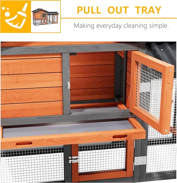 Chicken Coop Outdoor 2-Tier Hen House All Weather Cage Rabbit Hutch Pet Hideout with Ramp,Waterproof Roof and Pull-Out Tray for Small Medium Animals Expandable Design (Red)