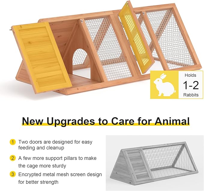 GOJOOASIS Chicken Coop for 2 Chickens Small Rabbit Hutch Quail Coop Wooden Bunny Cages Outdoor Chicken House w/Ventilating Wire (Wood)