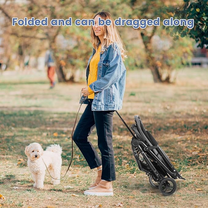 Wedyvko 3 in 1 Dog Stroller, Upgraded Frame, Pet Stroller for Medium Dogs, Shock Absorption, Luggage, Zipperless Entry, Storage Basket & Pouch, Cat Strollers with Dog Poop Bags & Dispenser (Gray-P11)