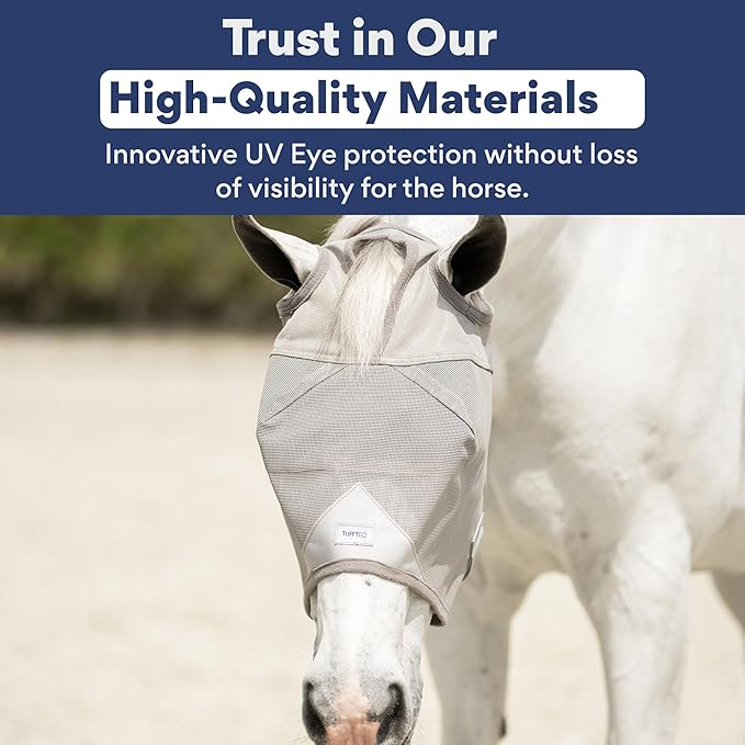 Horse Fly Mask Without Ears - 95% UV Eye Protection - Built-in Visor - Breathable, Lightweight Mask - Adjustable Fit for Horses Medium/Large Size