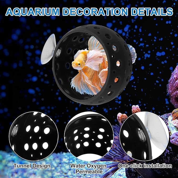 Betta Hideout Tunnel, Interactive Aquarium Decor, Aquarium Tunnel for Betta, Exciting Hiding Spot, Black