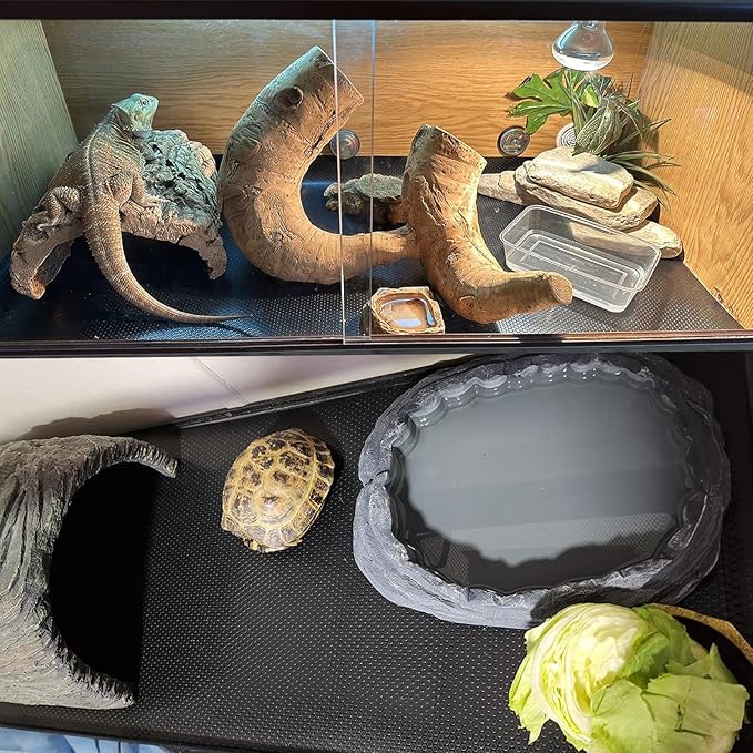 Bearded Dragon Tank Accessories, Reptile Mat, Reptile Terrarium Substrate Liner for Leopard Gecko, Lizard, Snake, Tortoise, Iguana Non-Adhesive Reptile Flooring (18"x36" Black)