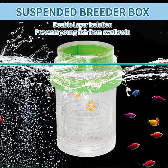 Suspensions Breeder Box, Floating Mesh Isolation Fish Tank Separator Set, Ideal for Aquatic Pets, Large, Green, 1 Set