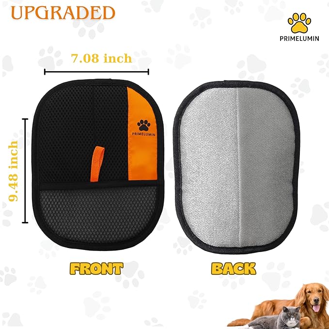 Pet Hair Removal Glove for Dogs & Cats – Upgraded Electrostatic Fur Remover Mitt, Reusable & Washable Pet Hair Remover for Furniture, Carpet, Car Seat & Clothing (Black/Orange)