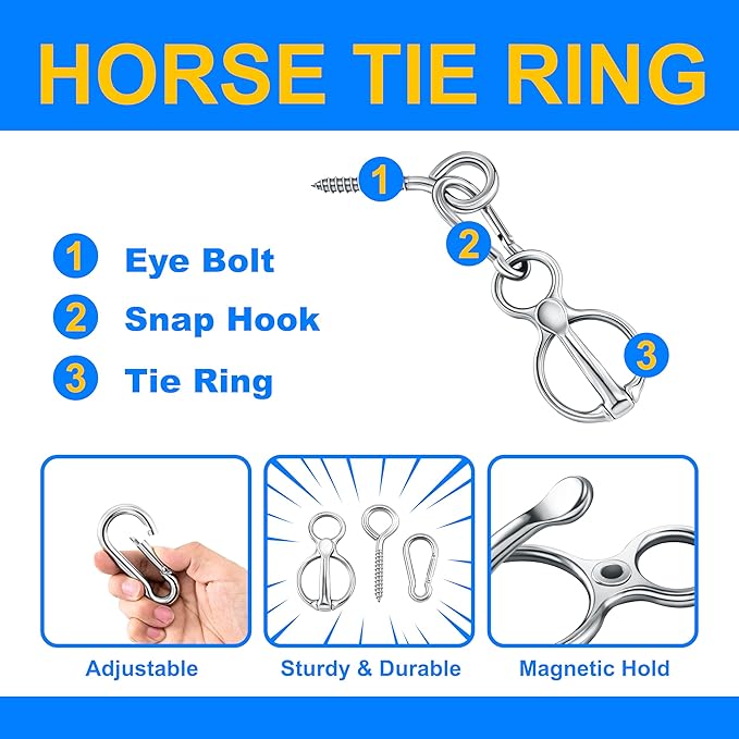 Quick Release Horse Tie Ring, Magnetic Safety Tie Ring for Horses, Heavy-Duty Training Equipment for Trailers and Barns