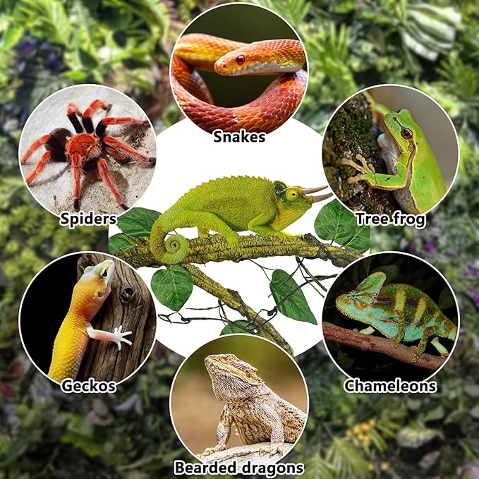 VCEPJH Large Reptile Vines Thick Terrarium Plants 118 Inches Long Flexible Climbing Branch Snake Tank Accessories Greenery Habitat Decor for Bearded Dragon Chameleon Gecko Frog Lizard (L)