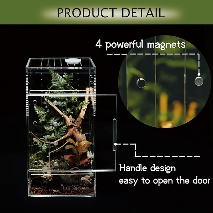 Acrylic Terrarium for Reptiles & Spiders – Small/Medium/Large Leak-Proof Enclosure (Horizontal/Vertical) | Ideal for Tarantulas, Jumping Spiders, Frogs & Geckos(Small Vertical)