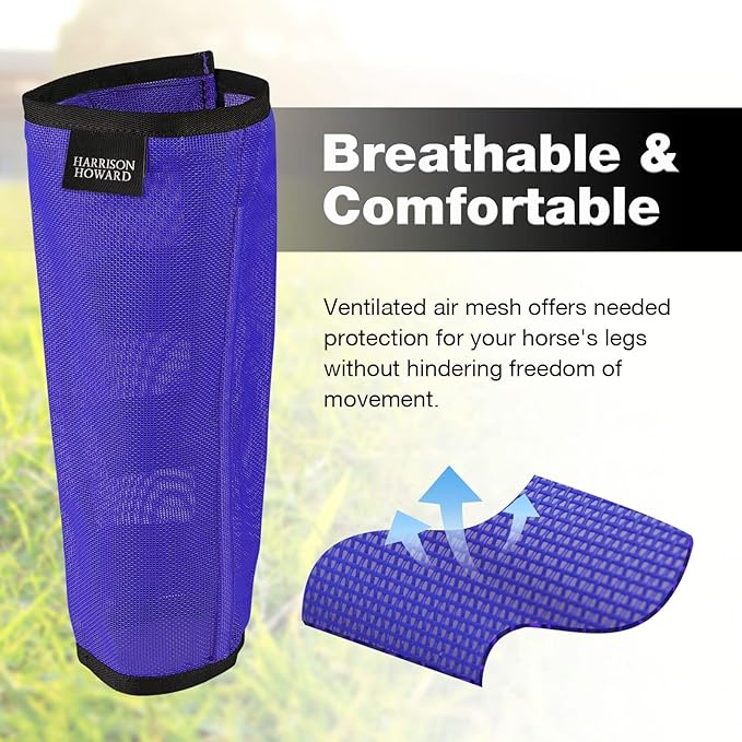 Harrison Howard Loose Fitting Fly Boots UV-Protective Extra Tough Mesh Ventilated Four Fasteners Stay-on Design Protect Horse Legs & Stomp-Reducing Set of 4 Deep Navy Mini