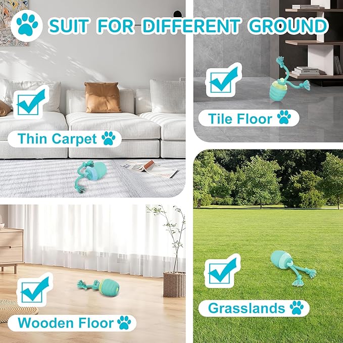 Interactive Dog Toy, [Newly Upgraded] Motion Activated Rolling Squeaky Ball for Medium/Large Dogs, Automatic Moving Dogs Ball for Boredom, USB Rechargeable(Cyan)