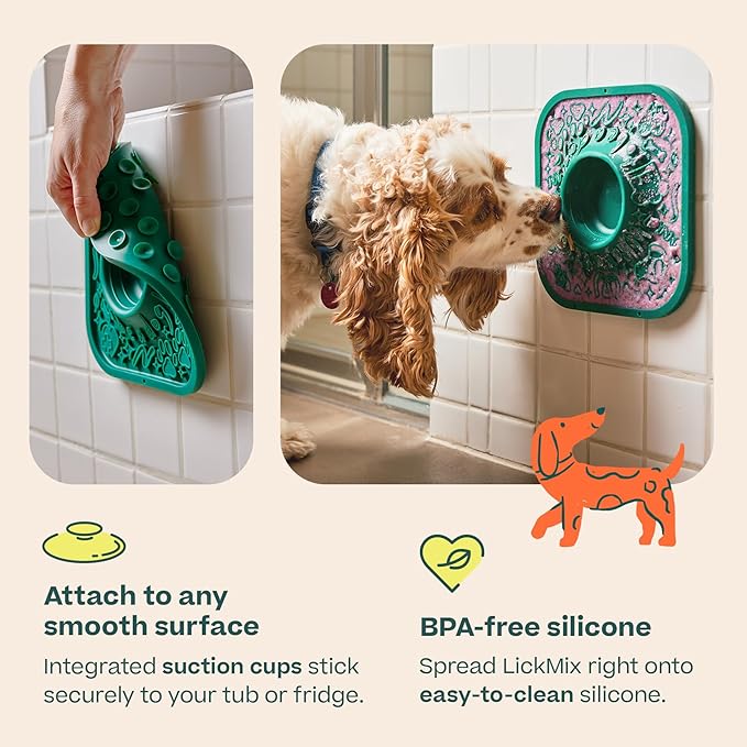 WOOF LickMat - Easy-to-Clean Lick Mat for Dogs - Slow Feeder Mat with Non-Slip Design - BPA-Free Silicone Lick Mat - Interactive Dog Toys - Lavender