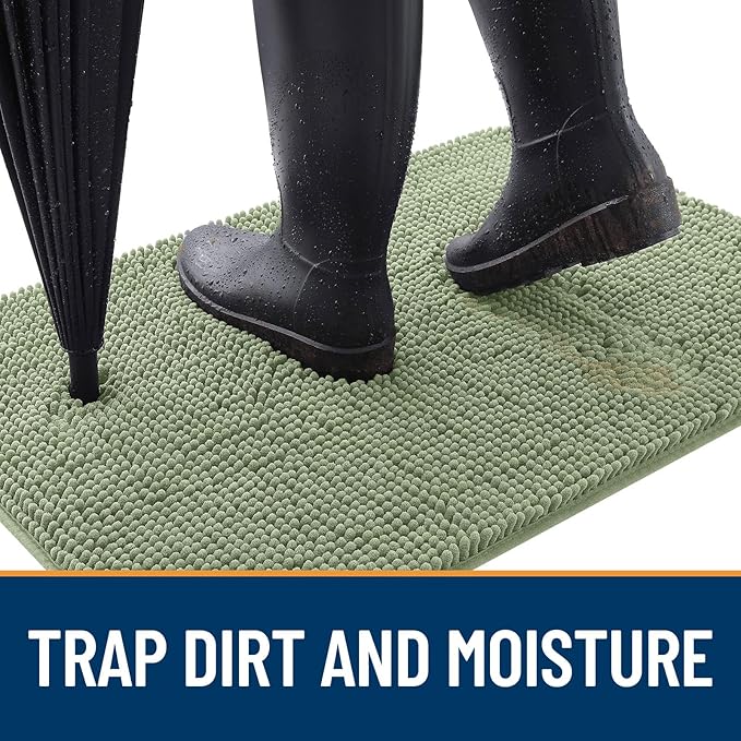 OLANLY Dog Door Mat Set 2-Piece 30x20, Absorbs Moisture and Dirt, Absorbent Non-Slip Washable Doormat, Quick Dry Chenille Mud Mat for Dogs, Entry Indoor Entryway Carpet for Inside Floor, Sage Green