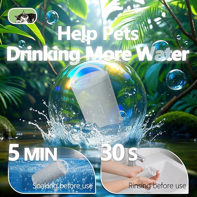 4+4 Pack Premium Cat and Dog Water Fountain Carbon Filters Compatible with PetSafe Drinkwell 360 Multi-Pet Stainless Steel & Plastic Pet Fountains(128oz/3.8L) with Replacement Foam Filter