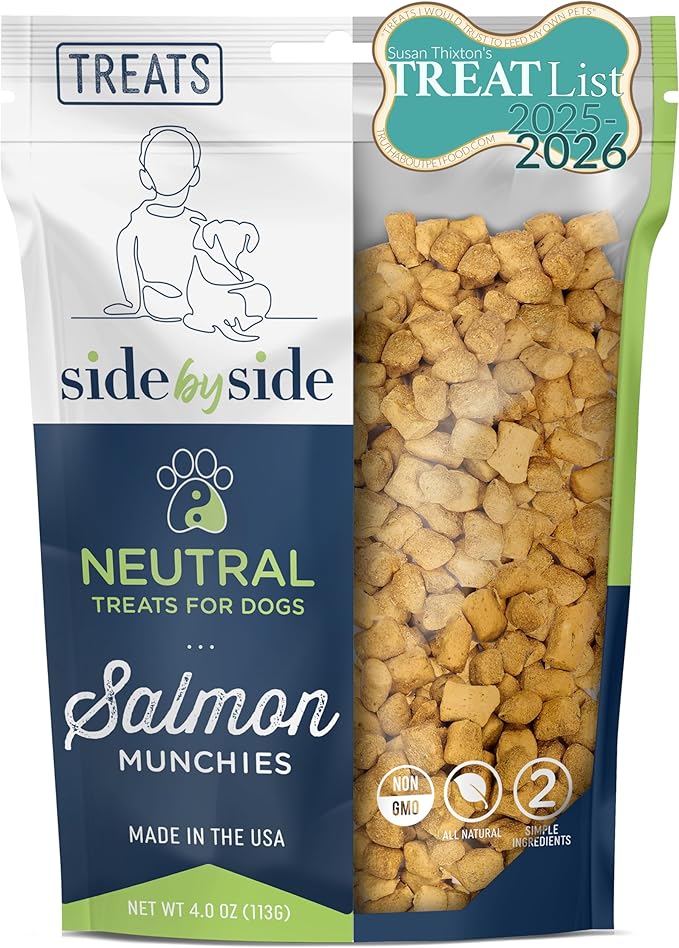 Side by Side Salmon Munchies - Neutral Freeze-Dried Training Treats - Ideal Dog Training Treats, Snack or Reward - Single Whole Raw Ingredient, Free of Artificial Additives - USA Made (4oz, Pack of 2)
