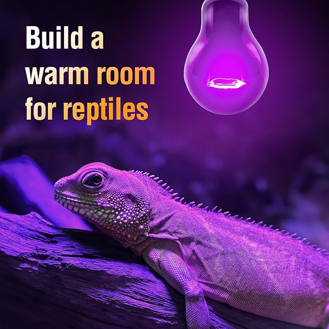 Leoterra Reptile Heat Lamp Bulb 75W - Night Black Moonlight Heat Lamp for Nocturnal Reptiles, Infrared Heating Bulb for Lizards, Snakes, Turtles & Amphibians, Compatible with Thermostat (2-Pack)