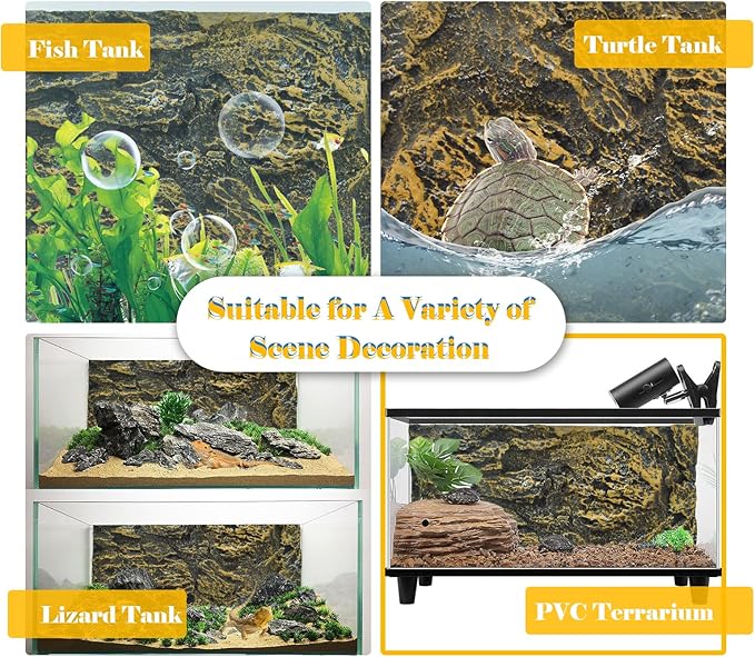 Reptile Tank Background Board Rock Terrarium Cork Background Board 3D Wall Backdrop Aquarium DéCor Backgrounds Amphibian Habitat Decoration for Lizards Leopard Gecko Bearded Dragons Turtle
