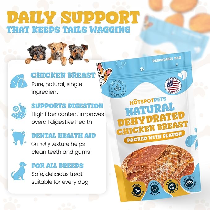 hotspot pets Dehydrated Chicken Breast Tenders- USA Chicken Breast -2lb Reasealable Value Bag, All-Natural, Made in USA - High Protein, Low Fat, Raw Dehydrated Chicken Breast Fillets Dog Treats
