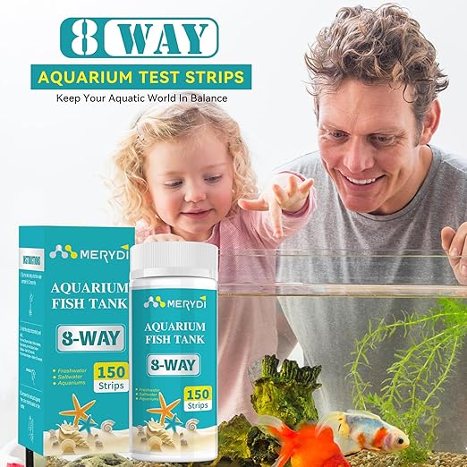 Aquarium Test Strips,8 Way Aquarium Ammonia Test Strips for Saltwater Freshwater Aquariums,Pond Fish Tanks,150 Aquarium Test Kit-Test pH, Alkalinity,Nitrate,Ammonia and More