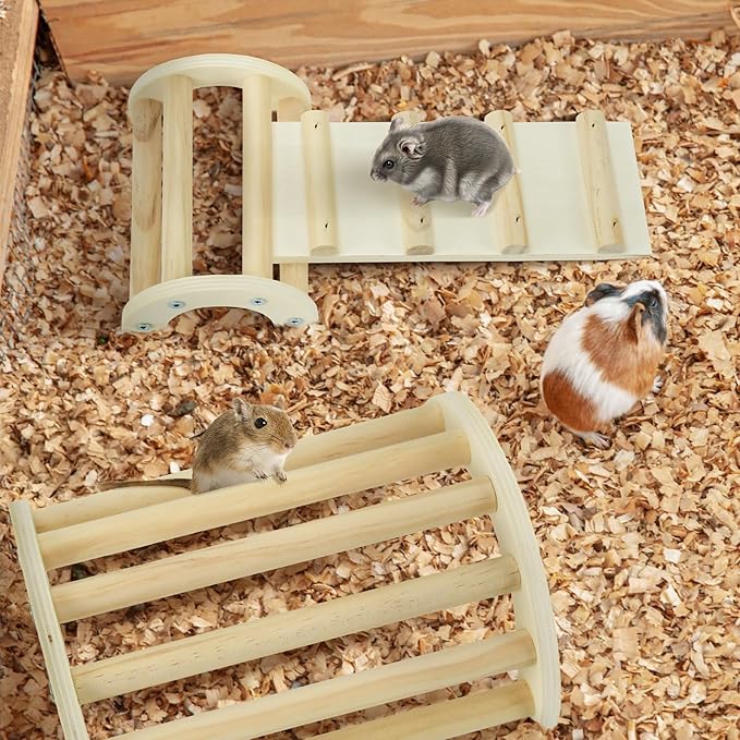 Chicken Perch Roosting Bar Jungle Gym Wooden Arch Bridge Platform Stand Ladder 3in1 Climbing Ramp Toys for Chick Hamsters Gerbils Mice Rodent and Small Animals