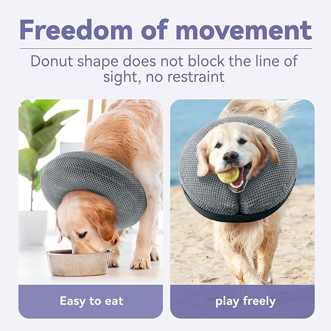 Soft Inflatable Dog Cone Collar Alternative After Surgery - Dog Neck Donut E Collar for Large Medium Small Dogs Cats Post Surgery - Recovery Collar to Stop Licking - Grey, M+
