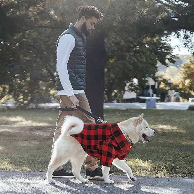 Plaid Buffalo Dog Outfit - Soft Casual Dog & Cat Clothes for Small to Large Puppies - Red, Halloween & Christmas Costume (L)