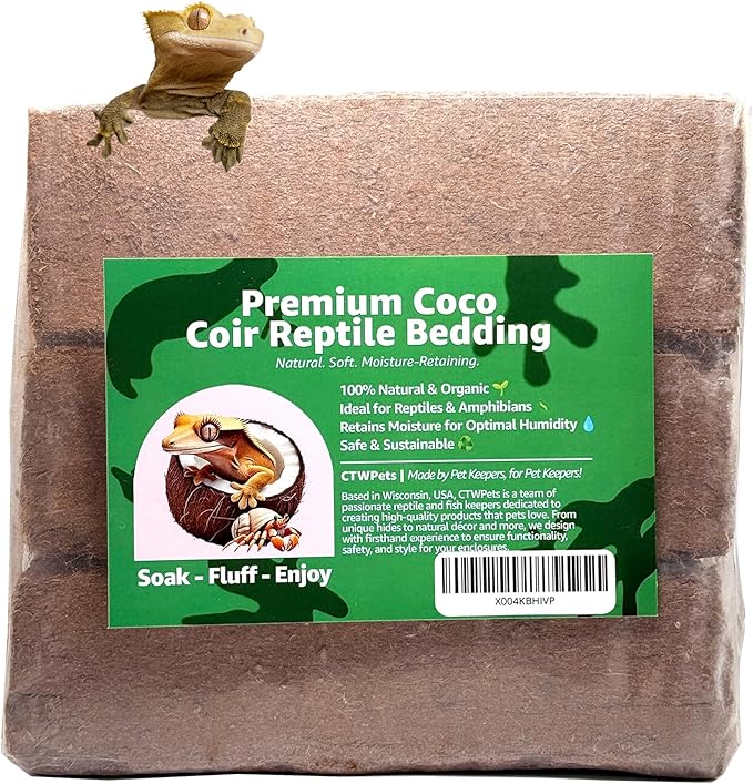 Reptile Coco Coir Bedding – Compressed Coconut Fiber Substrate for Reptiles, Amphibians, and Terrariums (4.2LB)