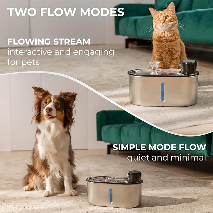 Wireless Cat Water Fountain Stainless Steel 108oz/3.2L, Cordless, Battery Operated Cat Fountain (Last up to 50 Days), Ultra Quiet, 2 Flow Modes, Multi-Filtration, BPA Free, Includes 2 Filters - White