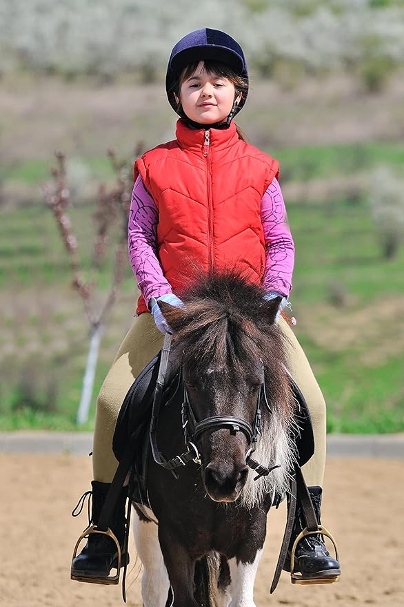 SANTINY Girls Horse Riding Pants with Zipper Pockets Kids Stretchy Equestrian Breeches Knee-Patch Youth Schooling Tights