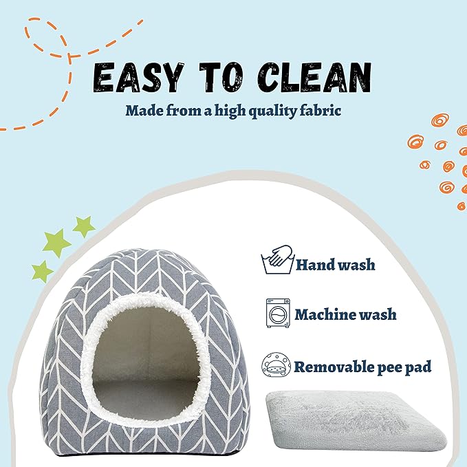 Guinea Pig Hideout Bed Dwarf Rabbit House Cave Accessories Cozy Hide-Out for Little Bunny Hedgehog Ferret Chinchilla&Other Small Animals (Grey)